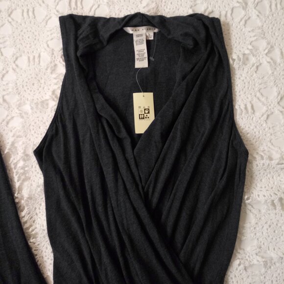 New Max Studio Jumpsuit Dark Blue Knit Wide Leg Sleeveless V Neck Large Women L - Picture 2 of 8